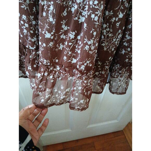 Indulge Instyle Dress Womens XL Brown A-line Floral Long Sleeve Chiffon Coquette - Picture 9 of 16